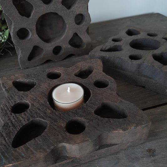 Houten theelichthouder stoer sober