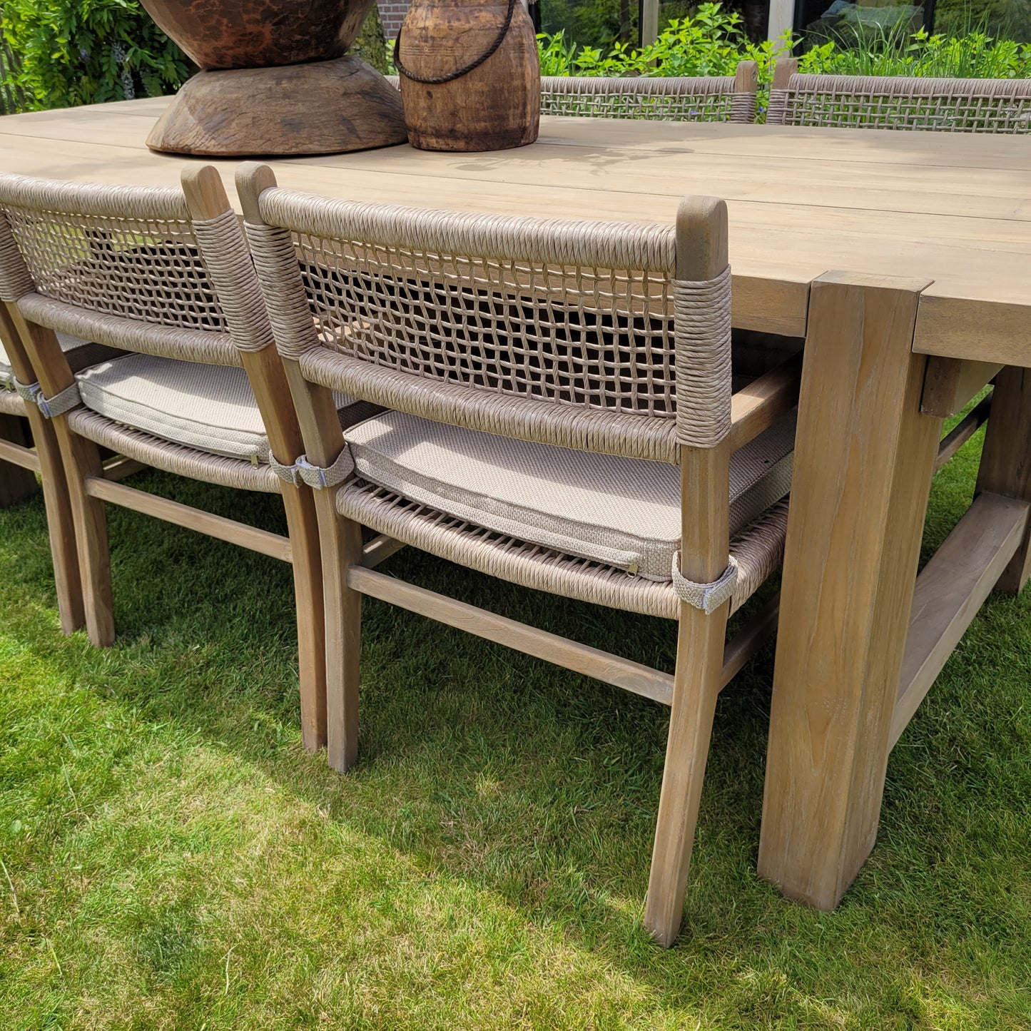 Houten tuinstoel landelijk ratan incl. zitkussen