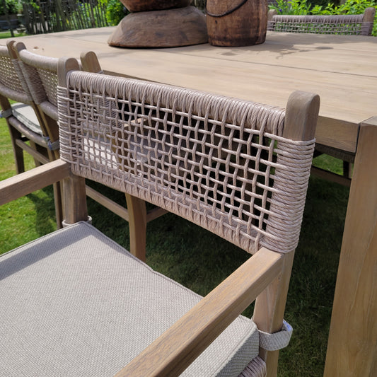 Houten tuinstoel landelijk ratan incl. zitkussen