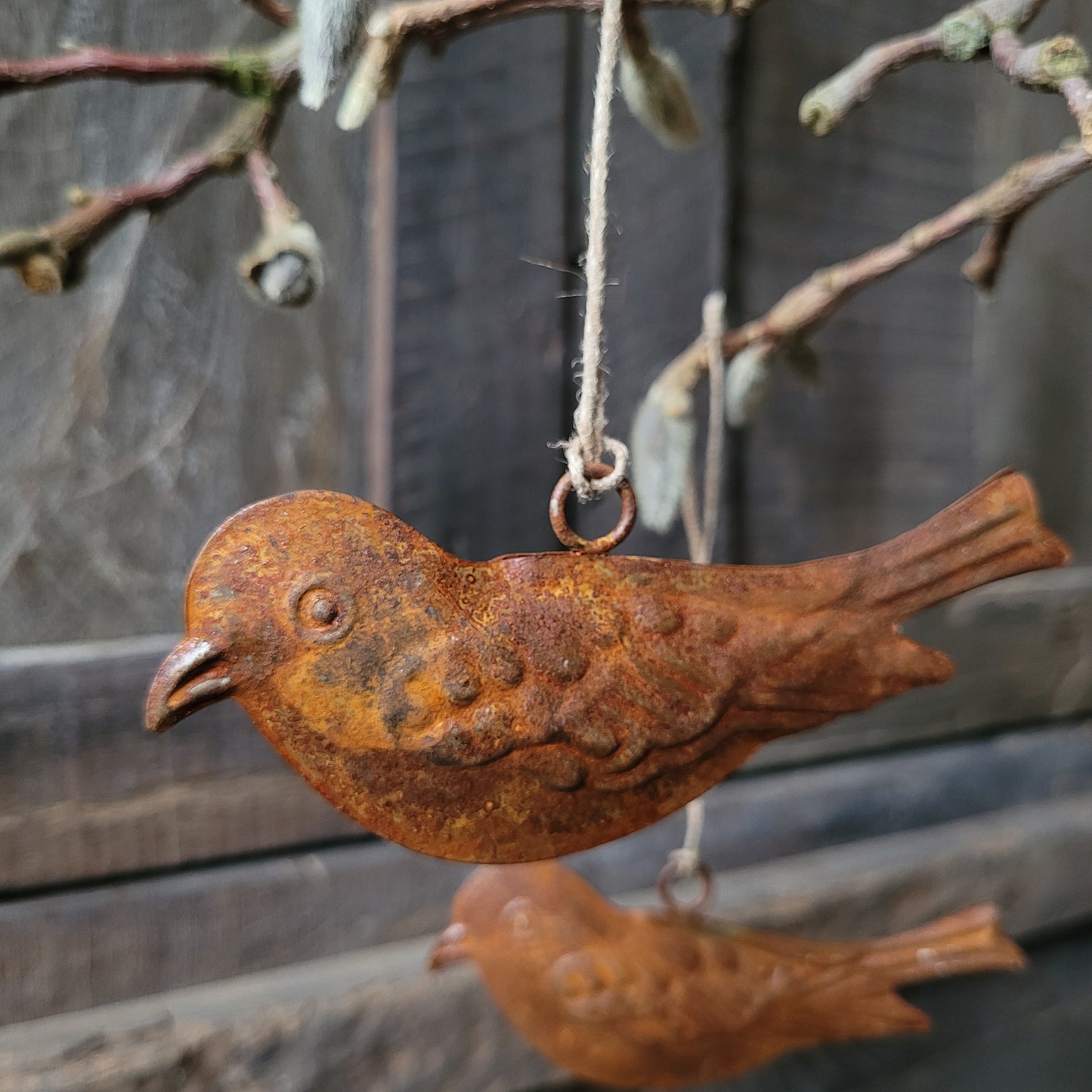 Vogel hanger aan touw roest