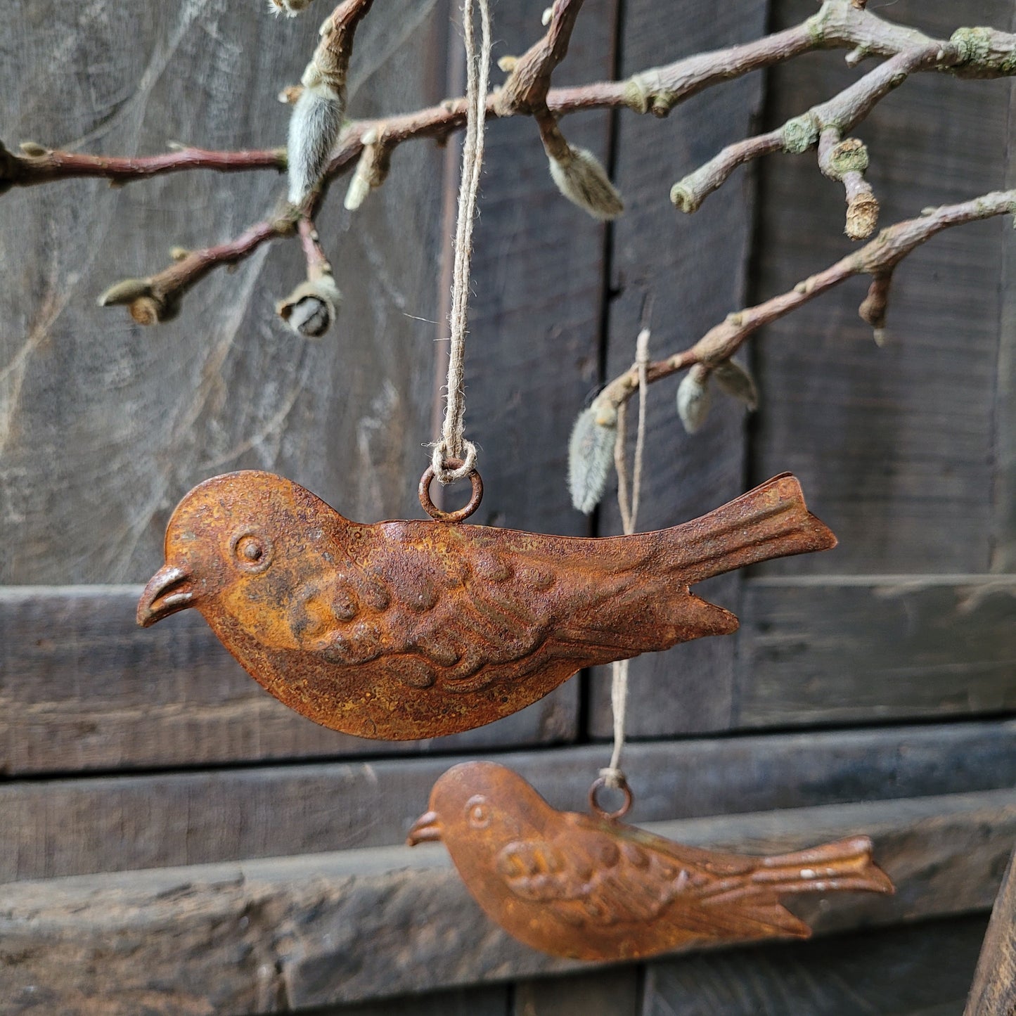 Vogel hanger aan touw roest
