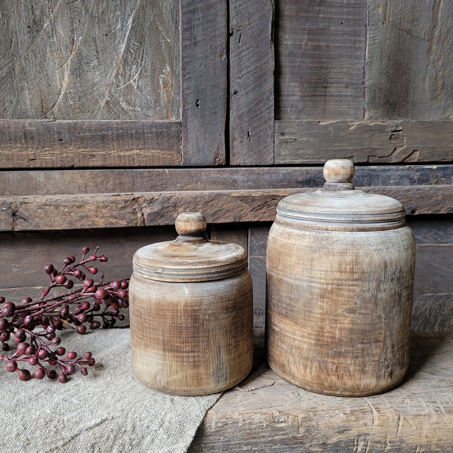 Houten pot met deksel S