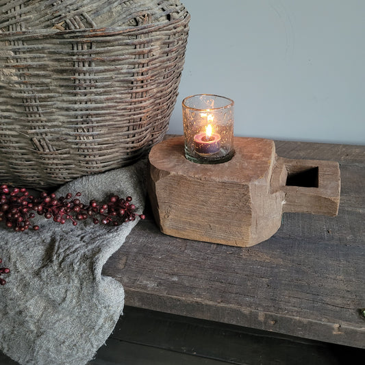 Oud houten vijzel met handvat nr. 8