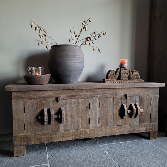 Tv meubel | dressoir oud hout driftwood schuifslot