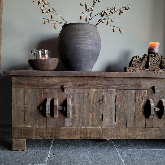 Tv meubel | dressoir oud hout driftwood schuifslot