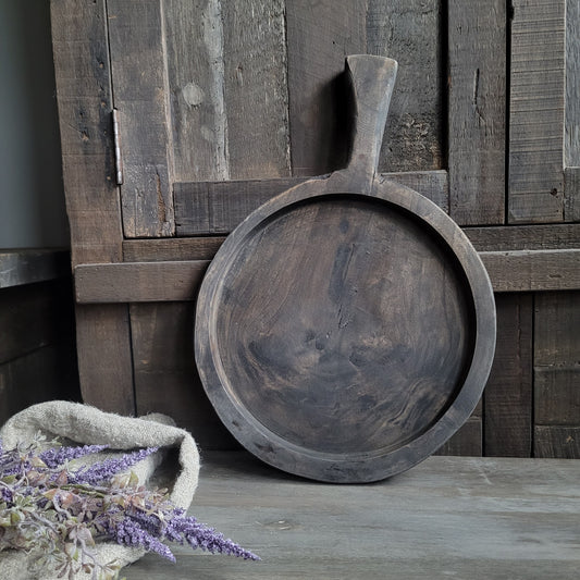 Houten serveerplank | chopping board | plank rond met handvat 30cm