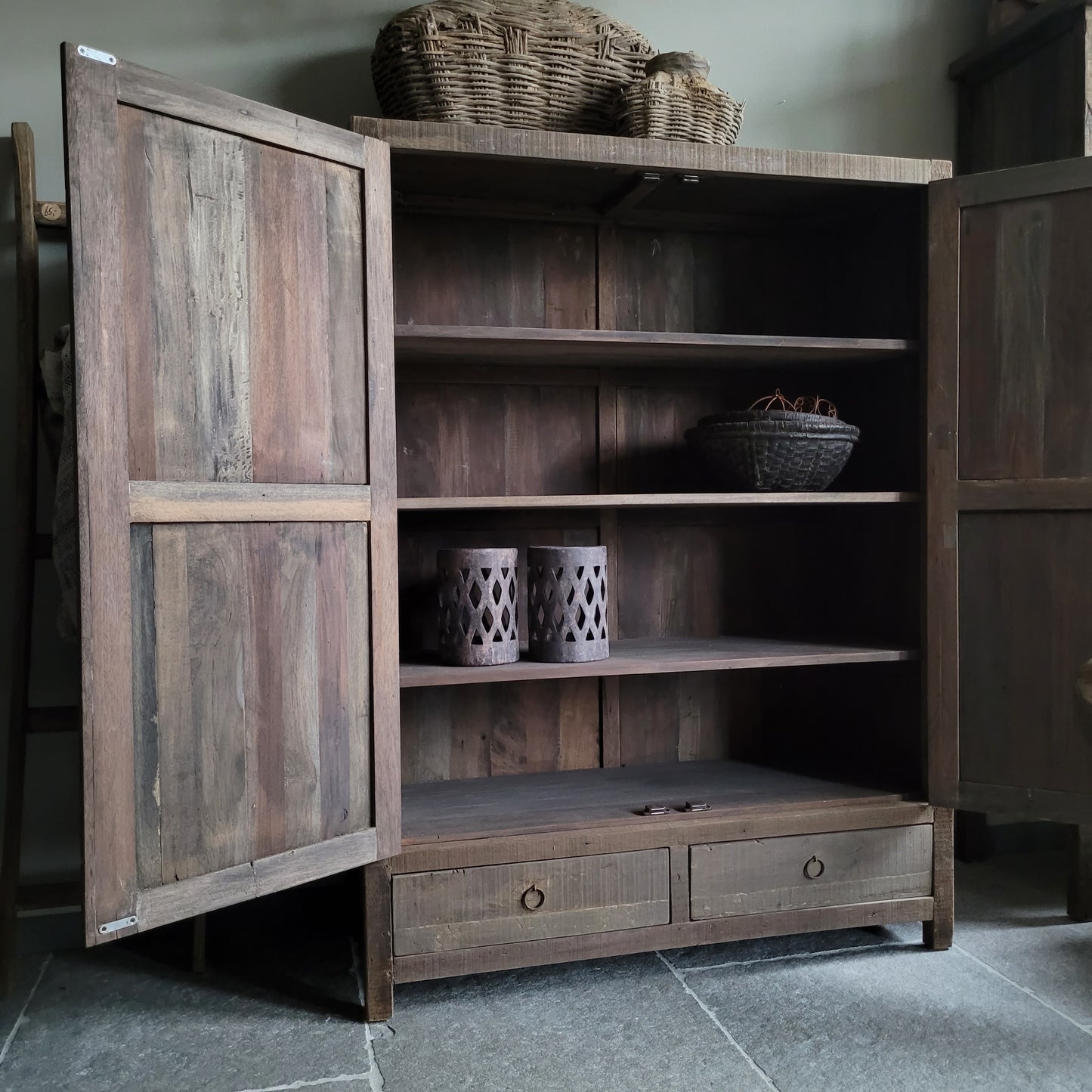 Kast oud hout driftwood 2-deurs/lades 160cm