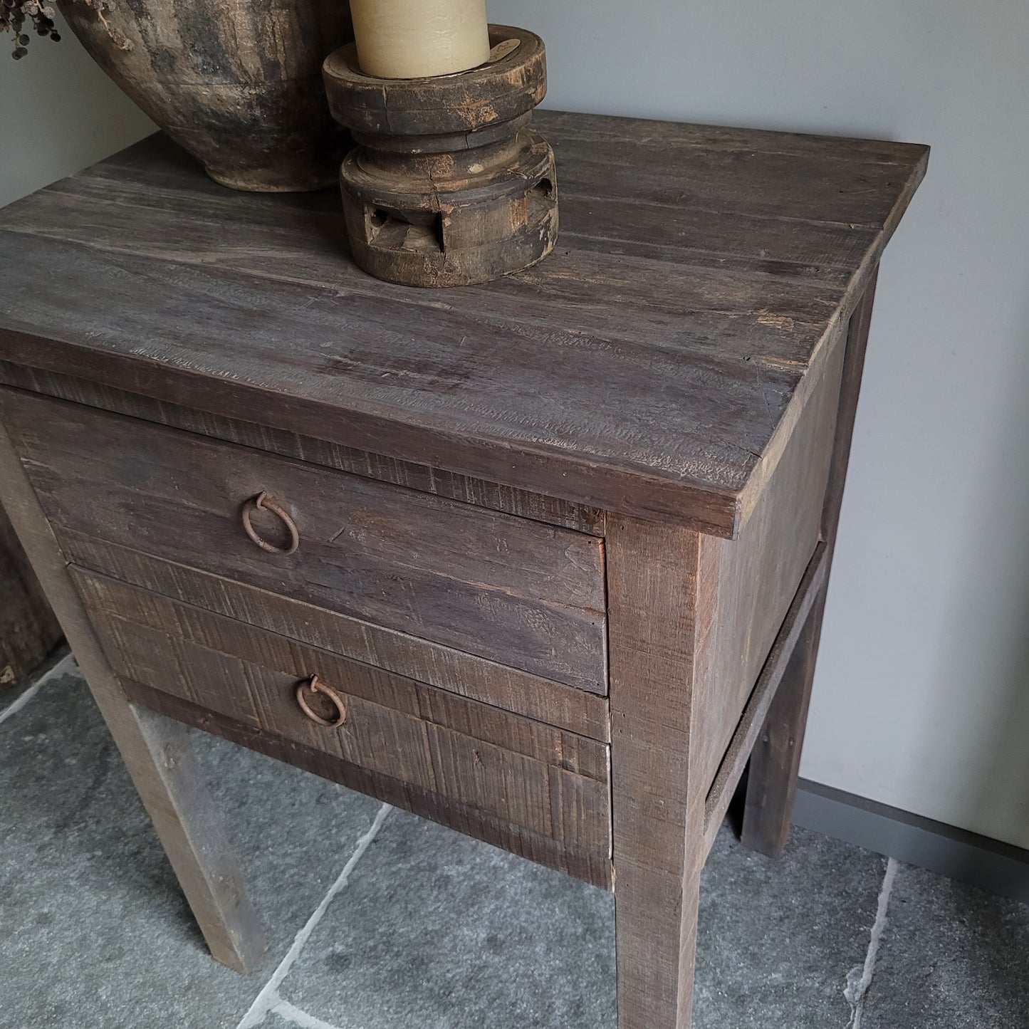 Sidetable | bijzettafel oud hout driftwood 2 lades