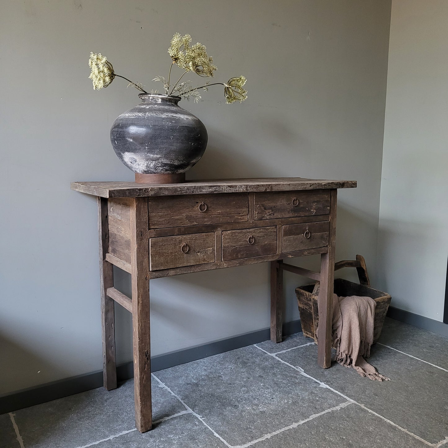 Sidetable oud hout driftwood sober 5 lades