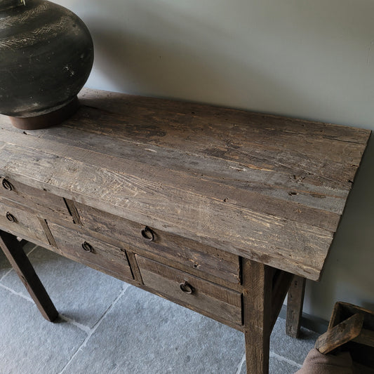 Sidetable oud hout driftwood sober 5 lades