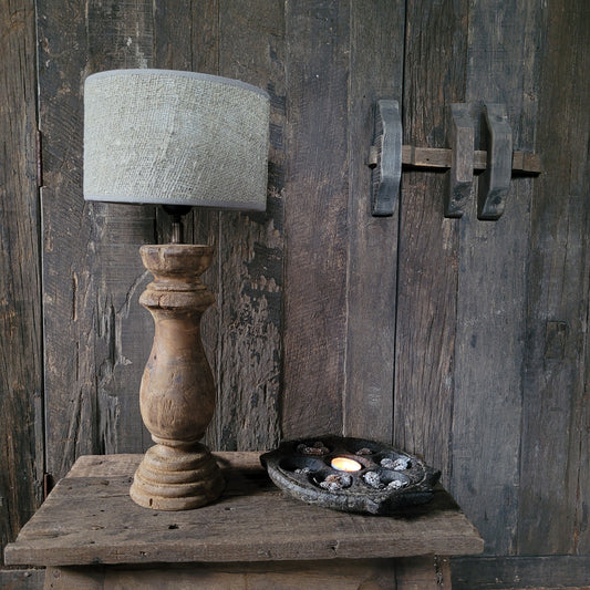 Houten baluster tafellamp M incl. shabby kap