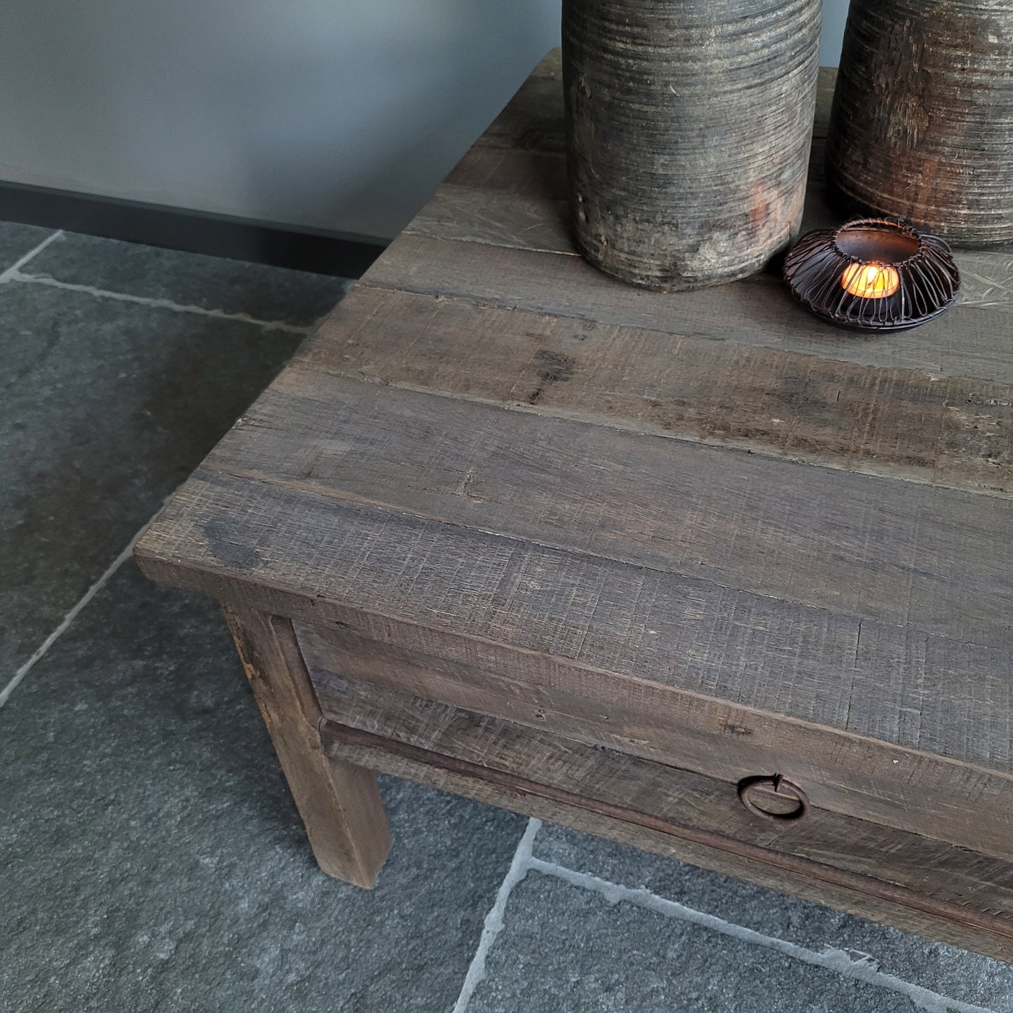 Salontafel driftwood vierkant met lade