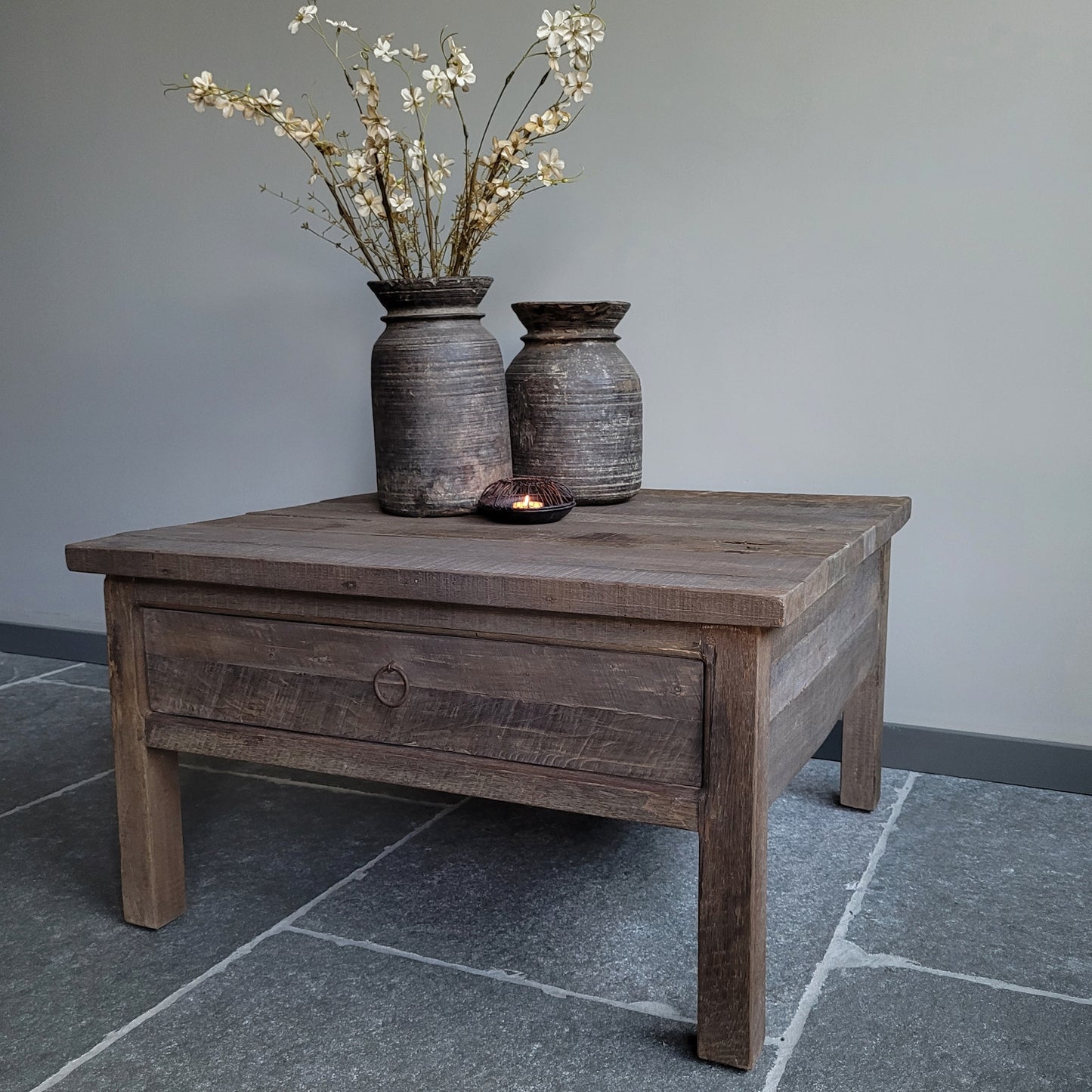 Salontafel driftwood vierkant met lade