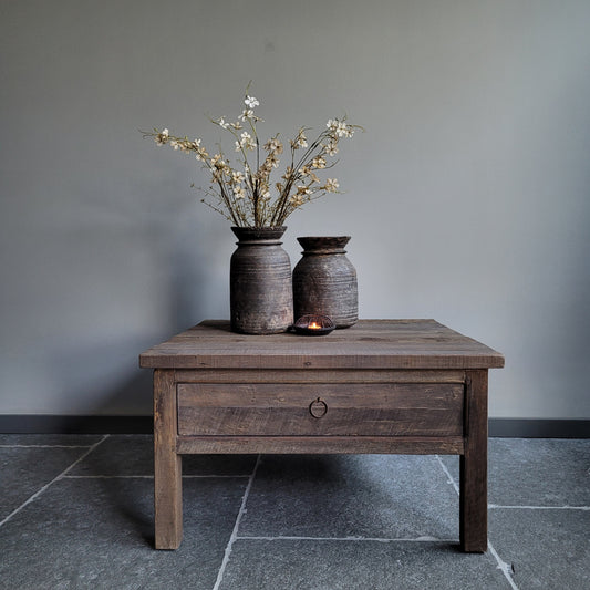 Salontafel driftwood vierkant met lade