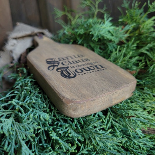 Houten plankje met lint 'Santa Claus'