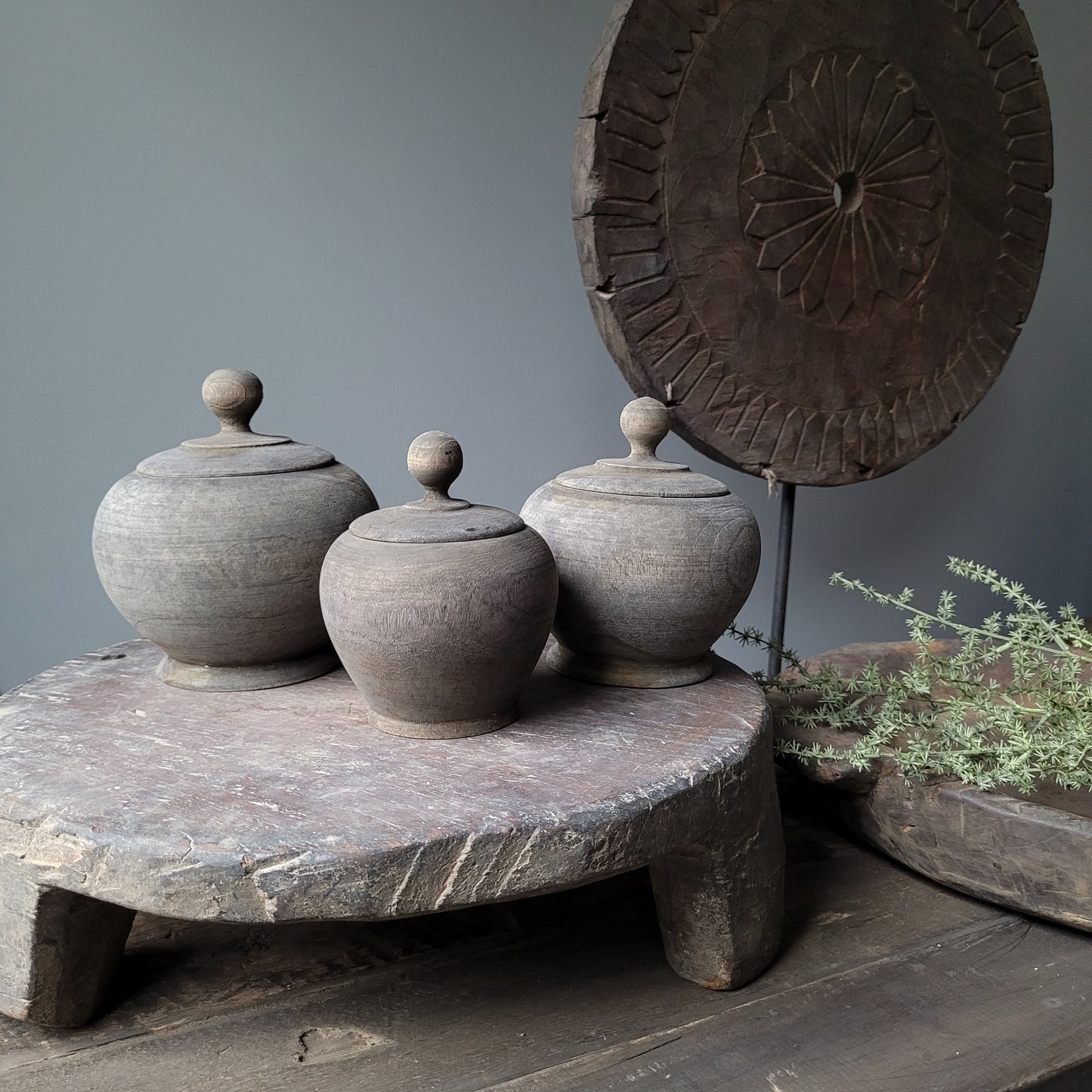 Houten pot met deksel L