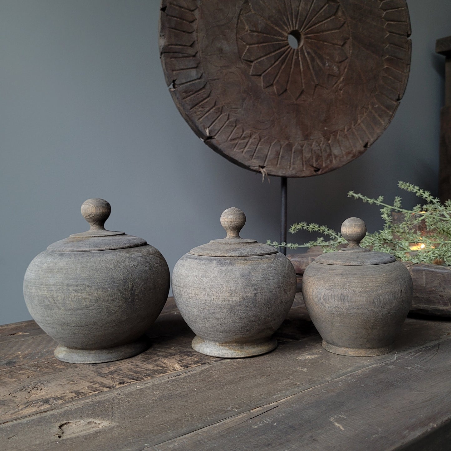 Houten pot met deksel L