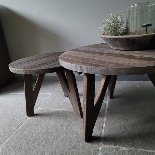 Salontafel rond oud hout driftwood set van 2
