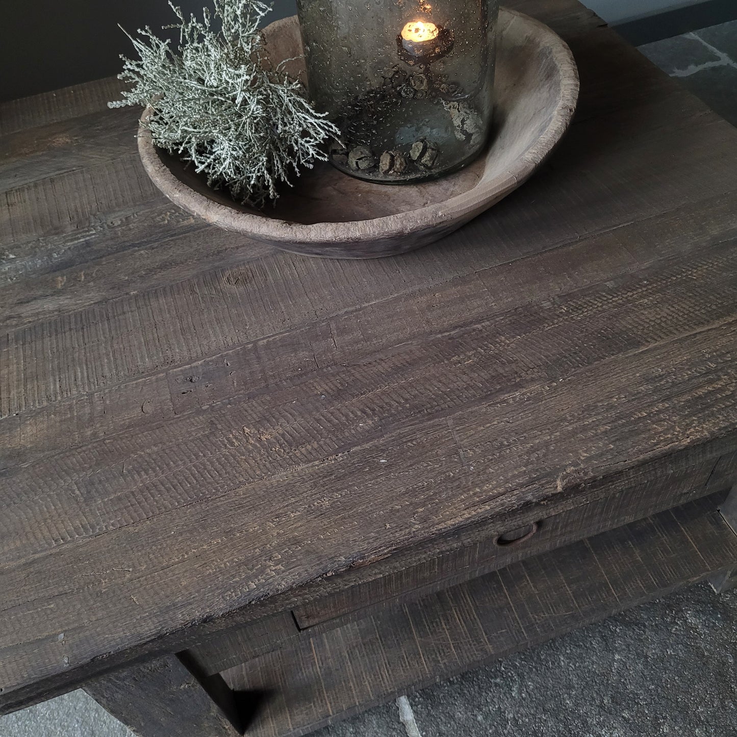 Salontafel driftwood vierkant met onderblad | 1 lade