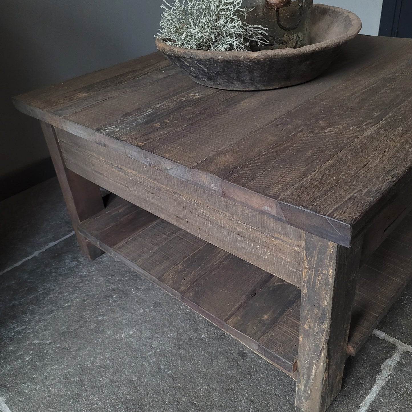Salontafel driftwood vierkant met onderblad | 1 lade
