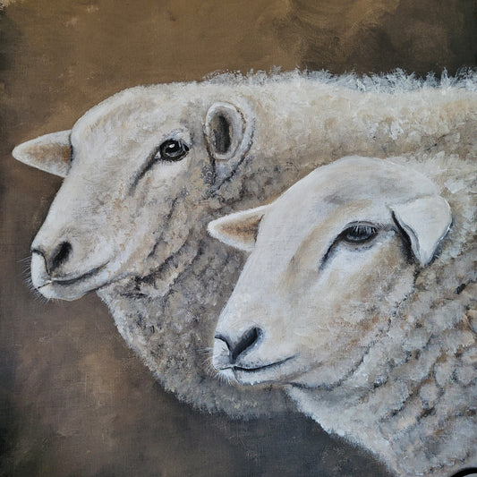 Uniek handgeschilderd doek schapen San7