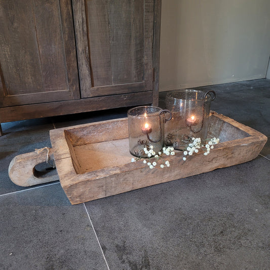 Uniek oud houten trog met handvat XL