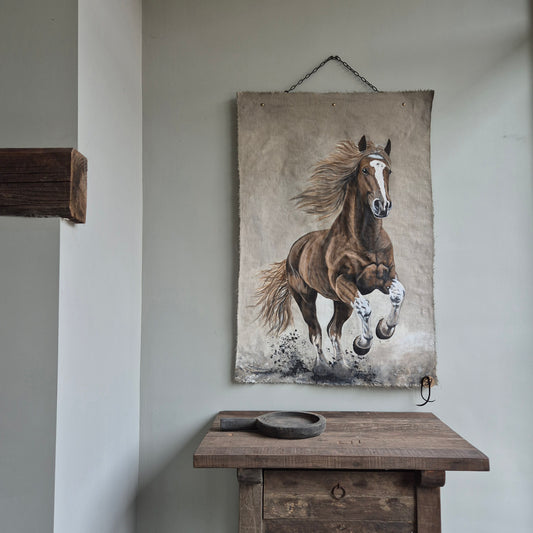 Uniek handgemaakt kalkdoek paard San7