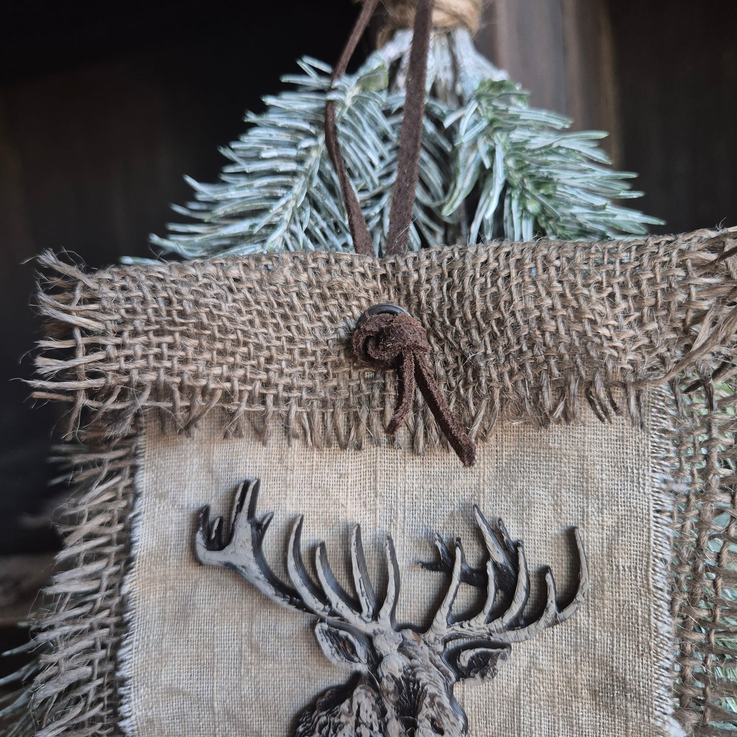 Handgemaakt jute rendier hanger San7 kerst