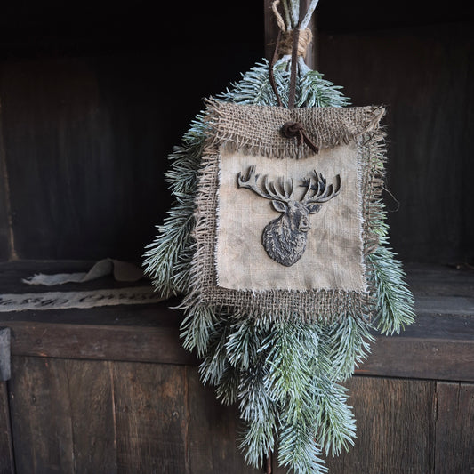 Handgemaakt jute rendier hanger San7 kerst
