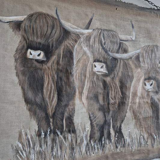 Uniek handgeschilderd doek hooglanders San7