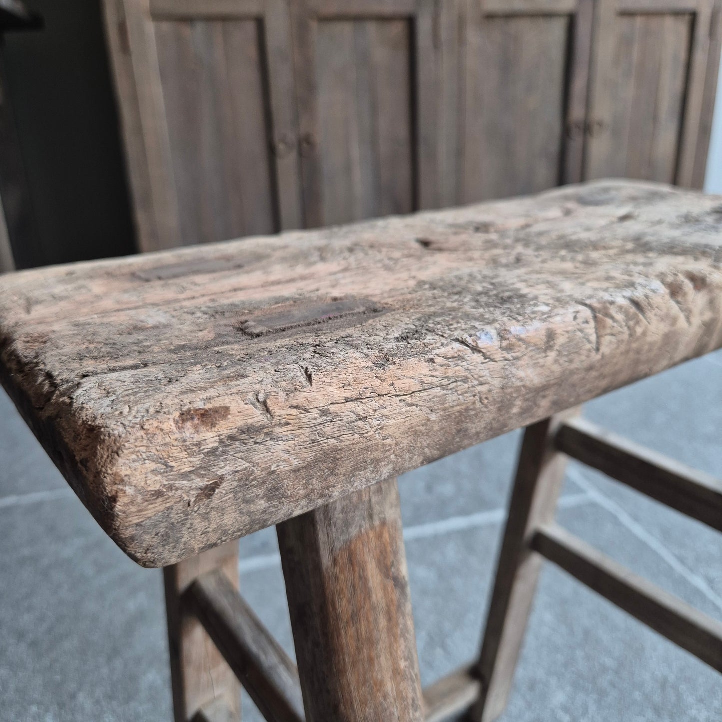 Uniek oud houten Chinese kruk | bankje