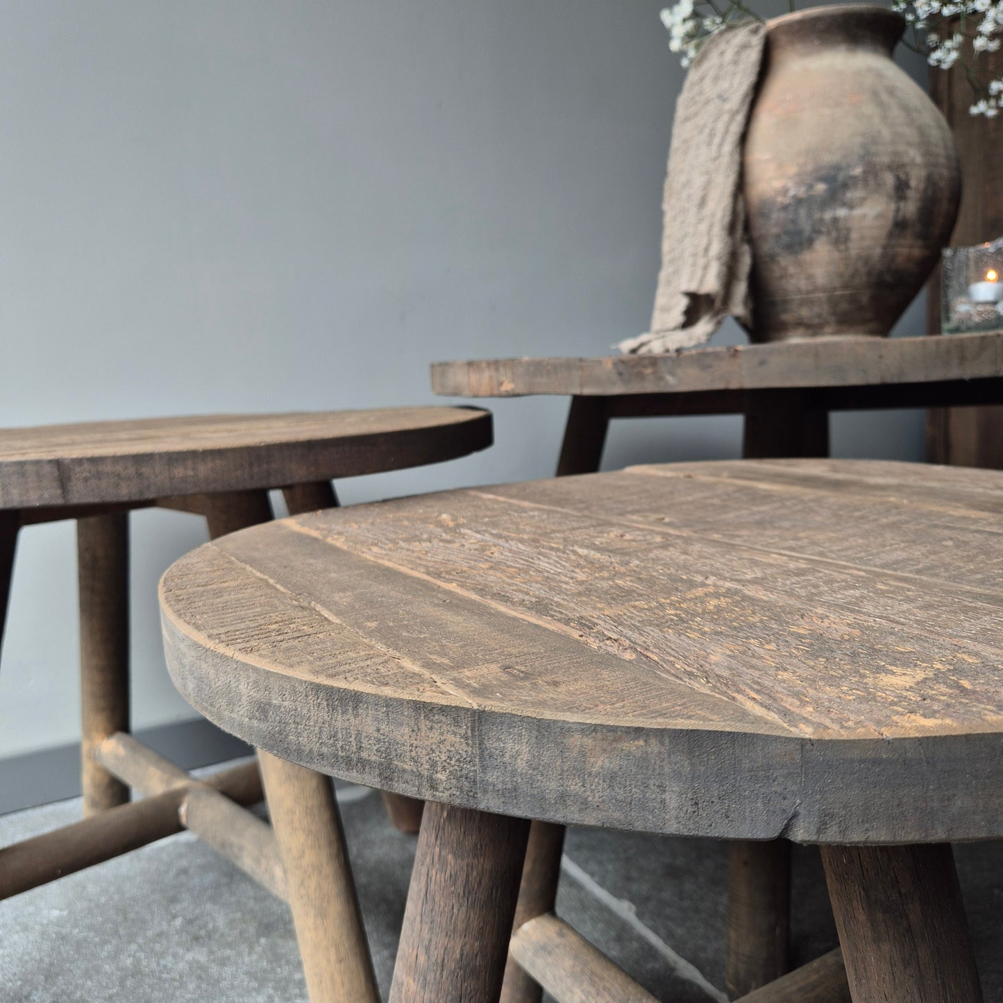 Salontafel oud hout driftwood set van 3