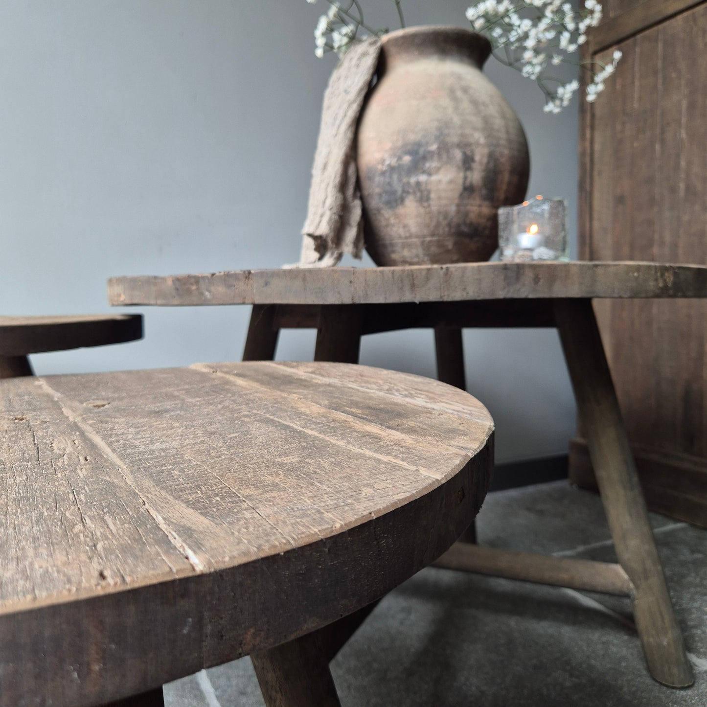 Salontafel oud hout driftwood set van 3
