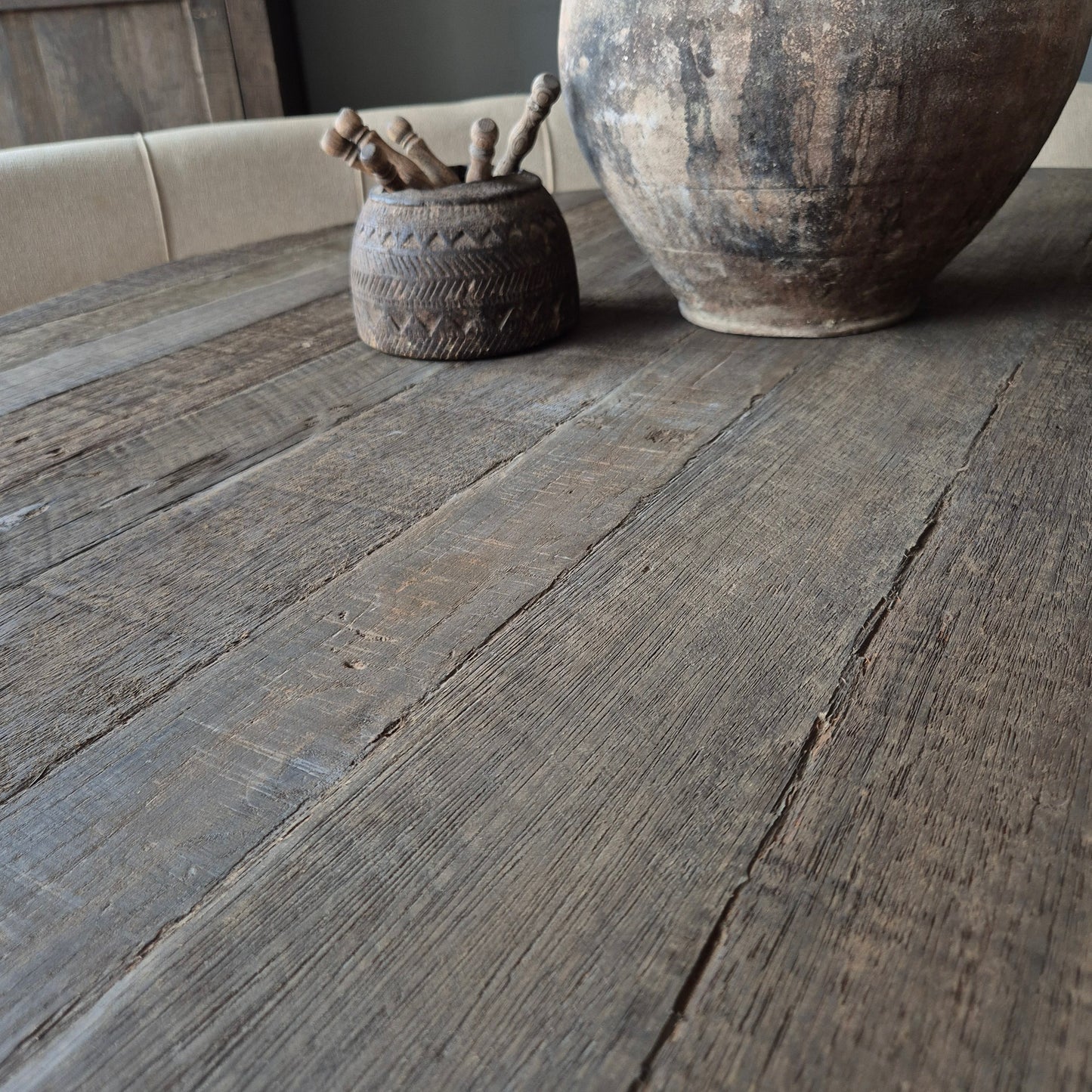 Landelijke ronde eettafel | kloosterpoot | Driftwood
