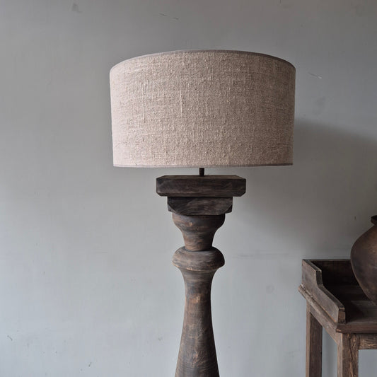 Houten baluster vloerlamp incl. shabby kap | vergrijsd