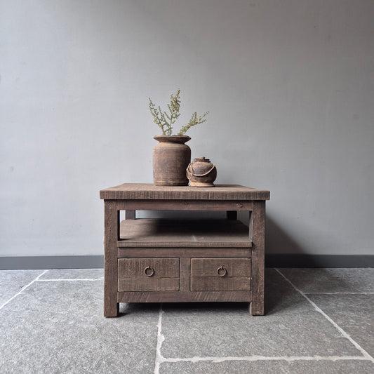Salontafel driftwood vierkant | 2 lades