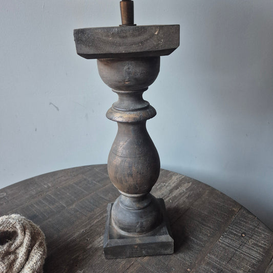 Houten balusterlamp incl. shabby kap S