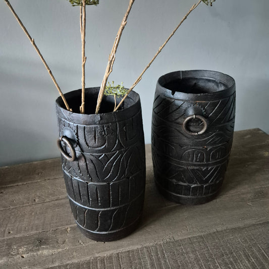 Houten kruik met ringen Luksa