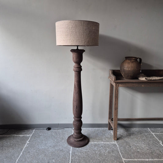 Houten baluster vloerlamp Umber incl. shabby kap | rond