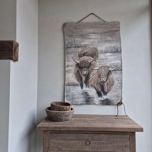 Uniek handgeschilderd doek hooglanders San7