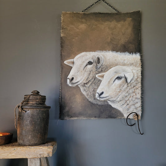 Uniek handgeschilderd doek schapen San7