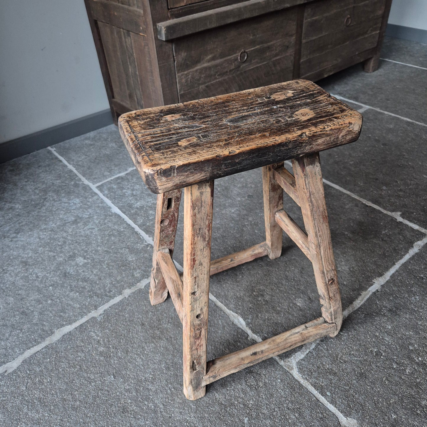 Uniek oud houten Chinese kruk | bankje nr. 11