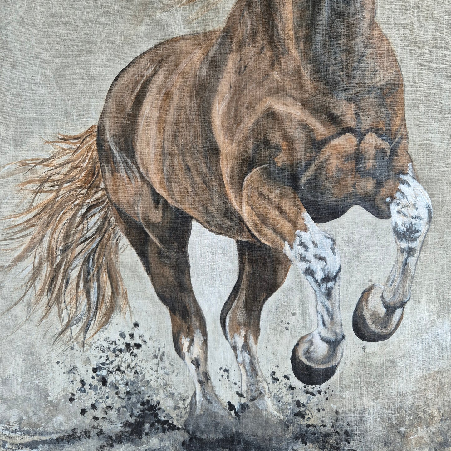 Uniek handgemaakt kalkdoek paard San7