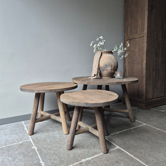 Salontafel oud hout driftwood set van 3