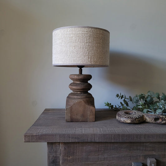 Houten baluster tafellamp incl. shabby kap