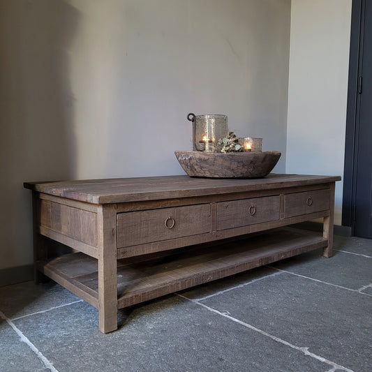 Salontafel driftwood 6 lades + onderblad 150cm