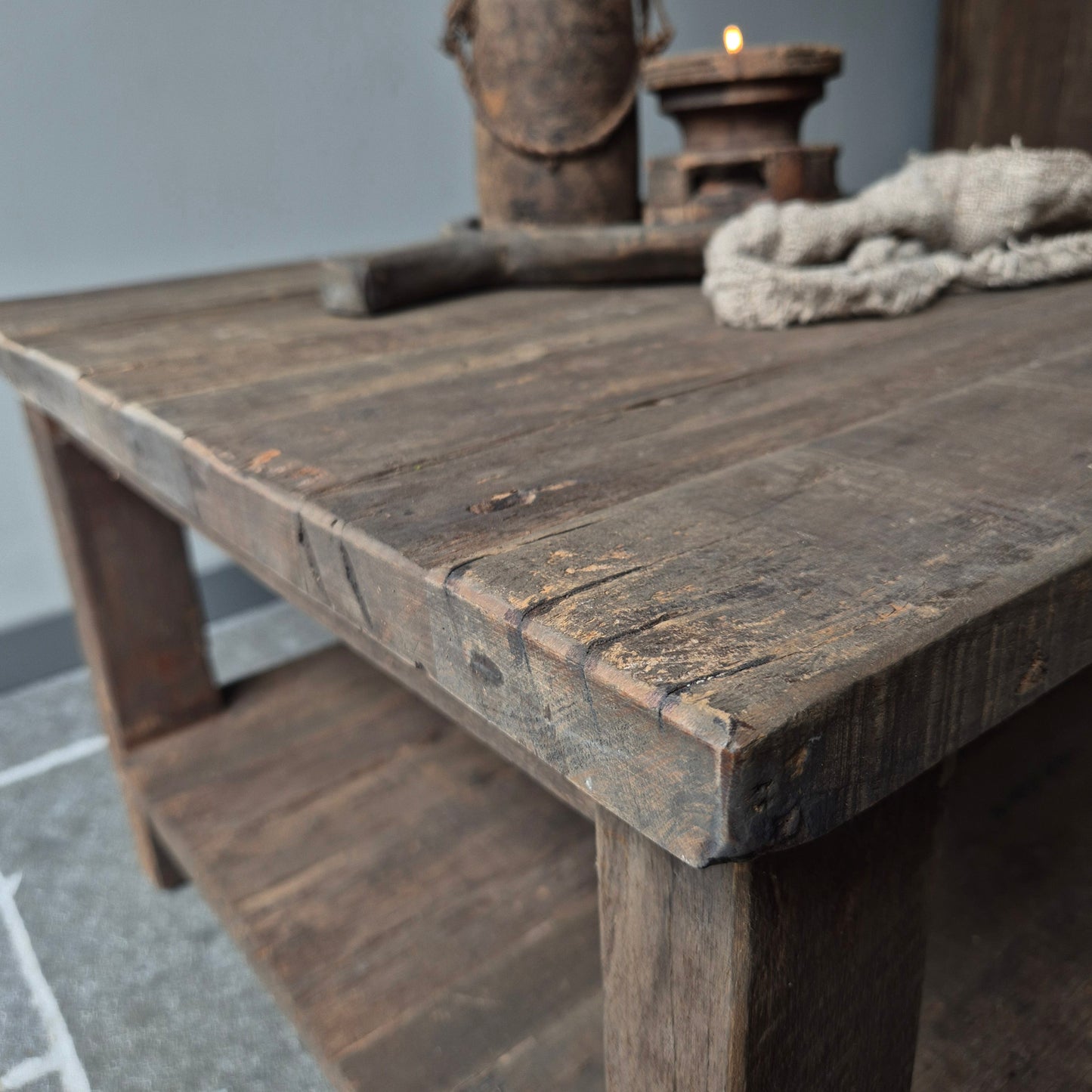 Salontafel driftwood vierkant met onderblad