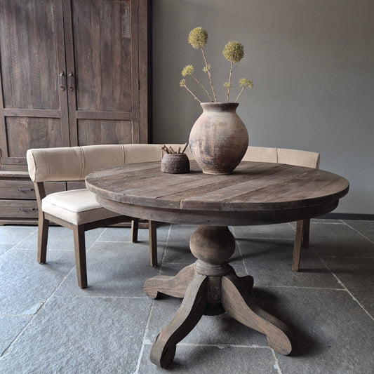 Ronde landelijke eettafel oud hout | Driftwood kloostertafel