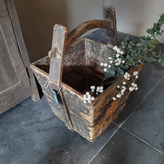 Uniek oud houten Chinese rijstbak met handvat nr. 2