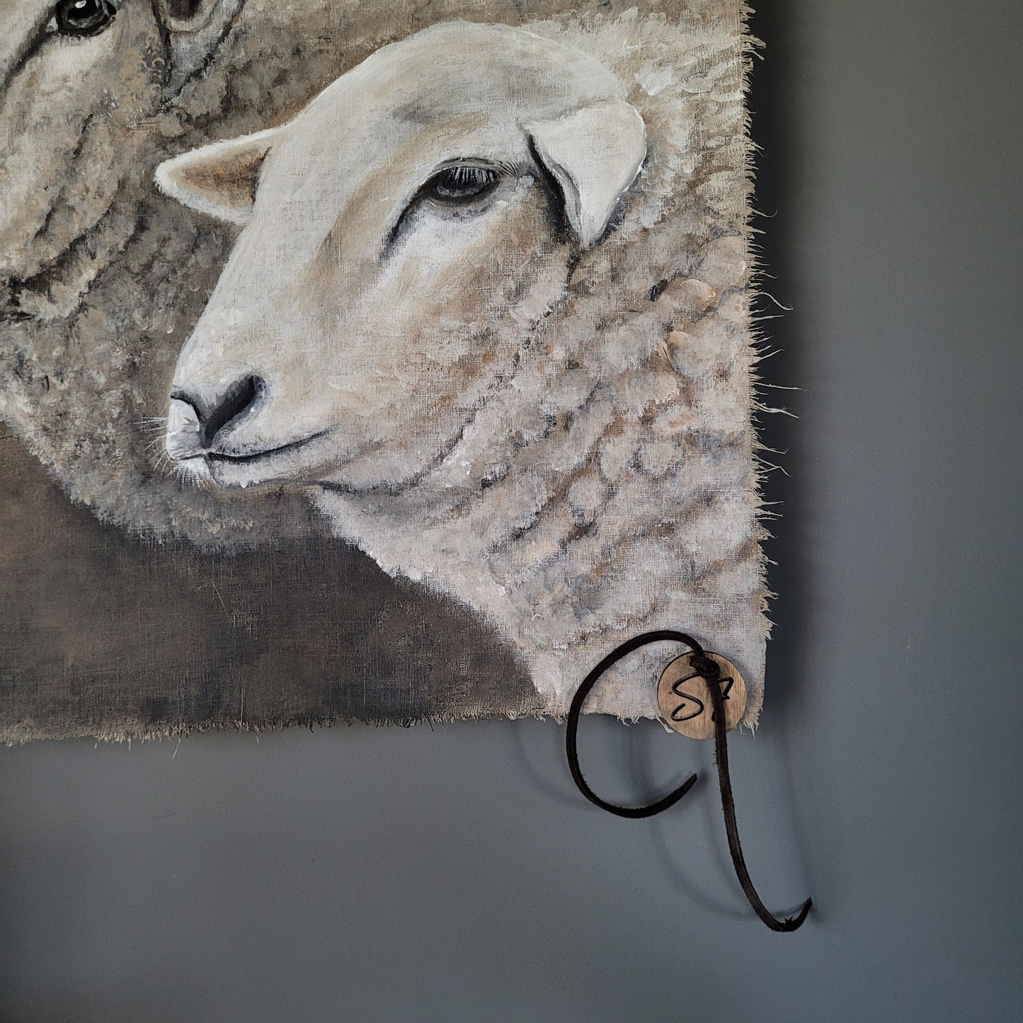 Uniek handgeschilderd doek schapen San7